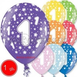 30 cm lateksa balons, 1  dzimšanas diena, assortimenta 8 dažadas krasas, 1 gab.