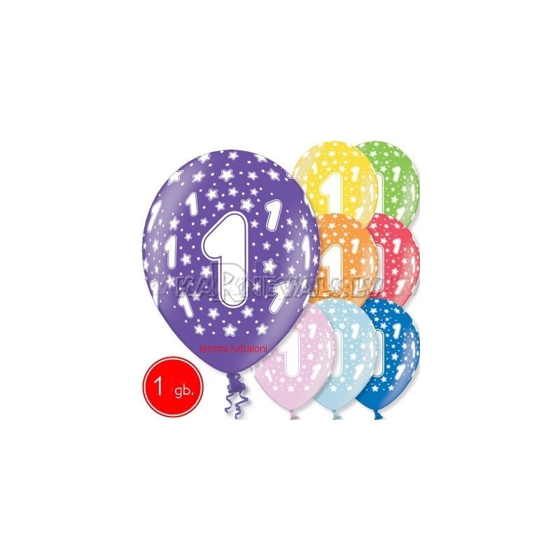 30 cm lateksa balons, 1  dzimšanas diena, assortimenta 8 dažadas krasas, 1 gab.