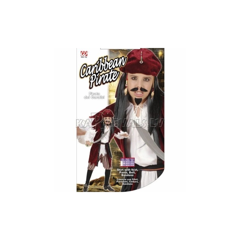 Karību jūras pirāta kostīms 140cm, krekls ar vesti, bikses, jostas, bandana