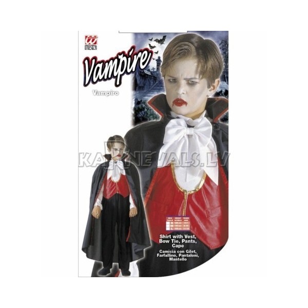Vampīra kostīms (128cm) - krekls ar vesti, tauriņš, bikses, apmetnis
