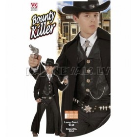 Gangstera kostīms, (140cm), melnā krāsā - garš mētelis un veste
