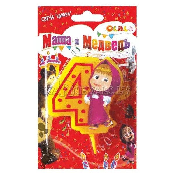 Свеча цифра «4», Маша и Медведь